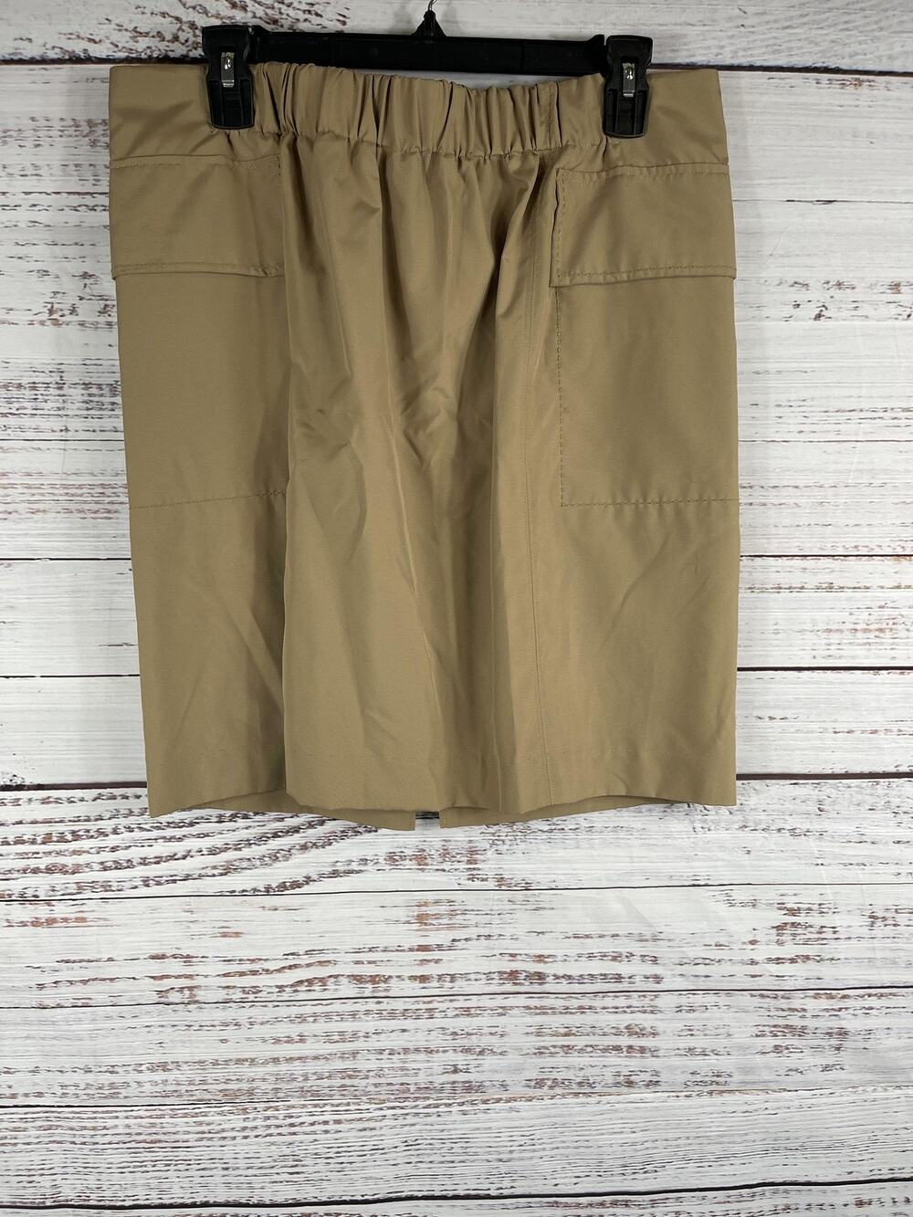 Sinclaire Skirt Women's SZ 12 Camel Khaki Katha Paperbag Midi Career Pockets New